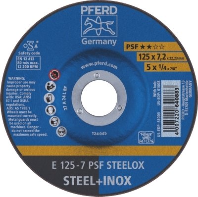 PFERD 62012640 Grinding Disc 125mm x 7.2mm Steel/INOX