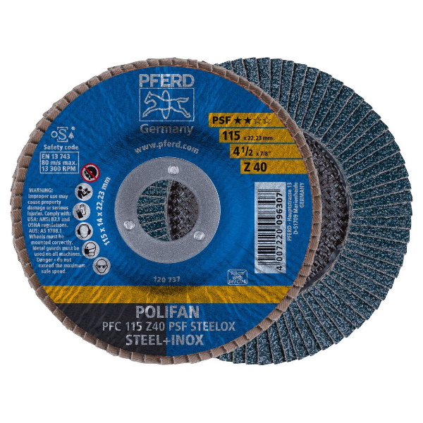PFERD 67770114 Flap Disc 115mm 40Grit Steel/Inox - GasRep